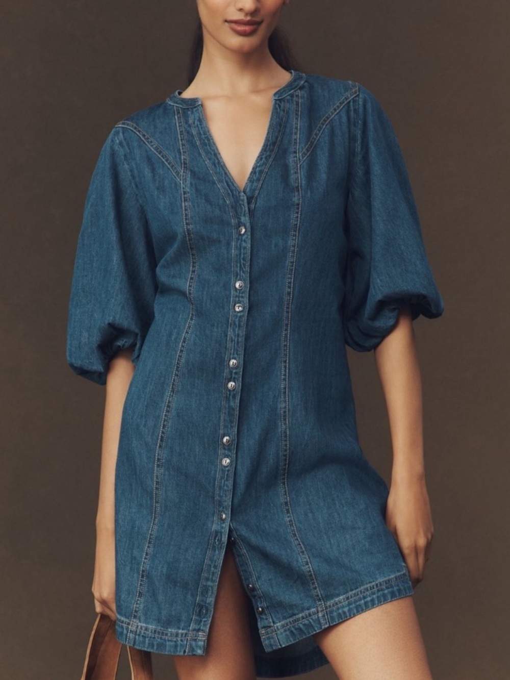 Pilcro Puff-Sleeve Denim Shirt Dress